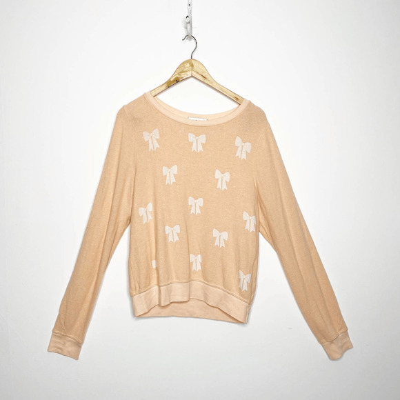 Wildfox Baby Bow Fleece Sweatshirt Peach Crewneck oversized women's s small - Picture 3 of 8